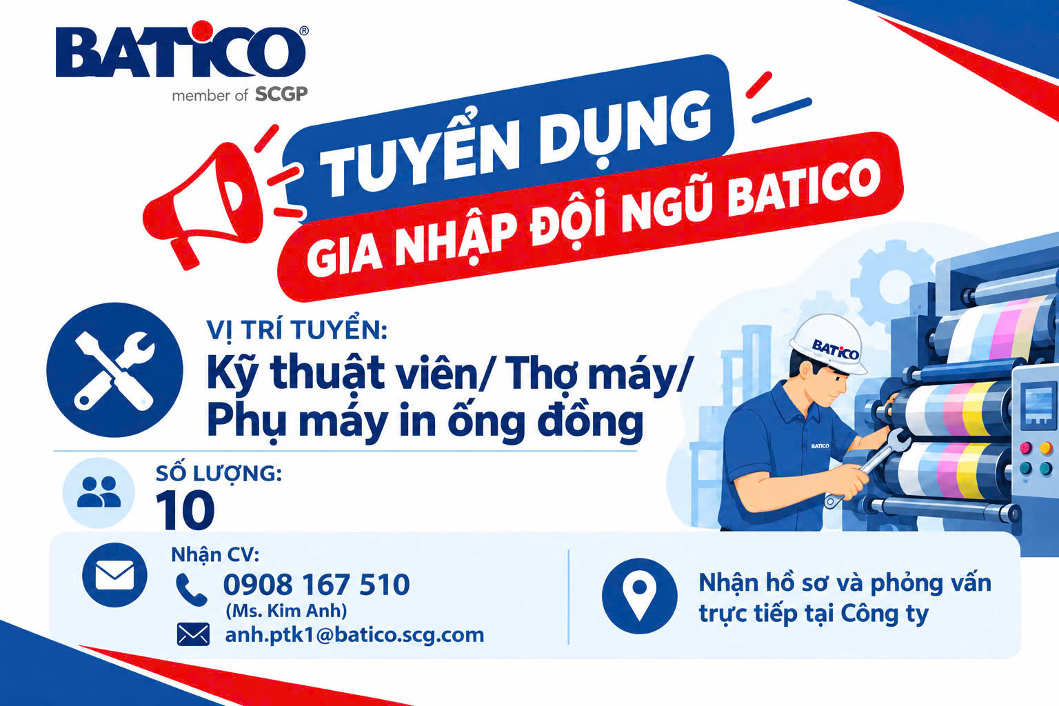 Tuyển Kỹ Thuật viên/ Thợ máy/ Phụ máy in ống đồng