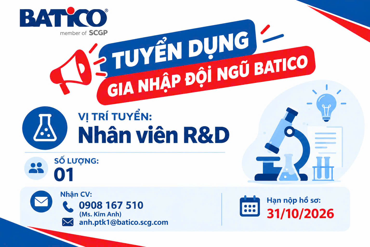 Batico Tuyển dụng Nhân viên Nghiên cứu và Phát triển (R&D)