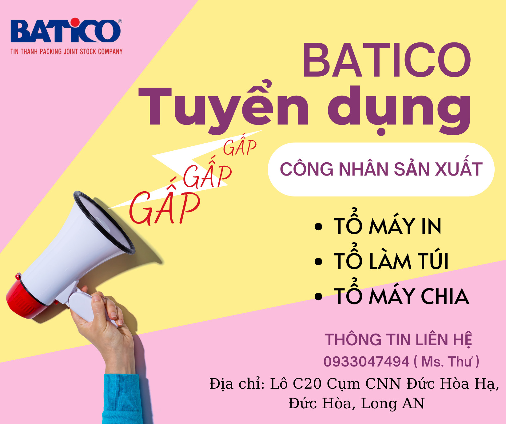 TUYỂN DỤNG CÔNG NHÂN SẢN XUẤT